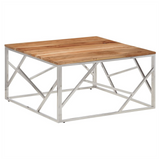 Coffee Table Silver Stainless Steel and Solid Acacia Wood