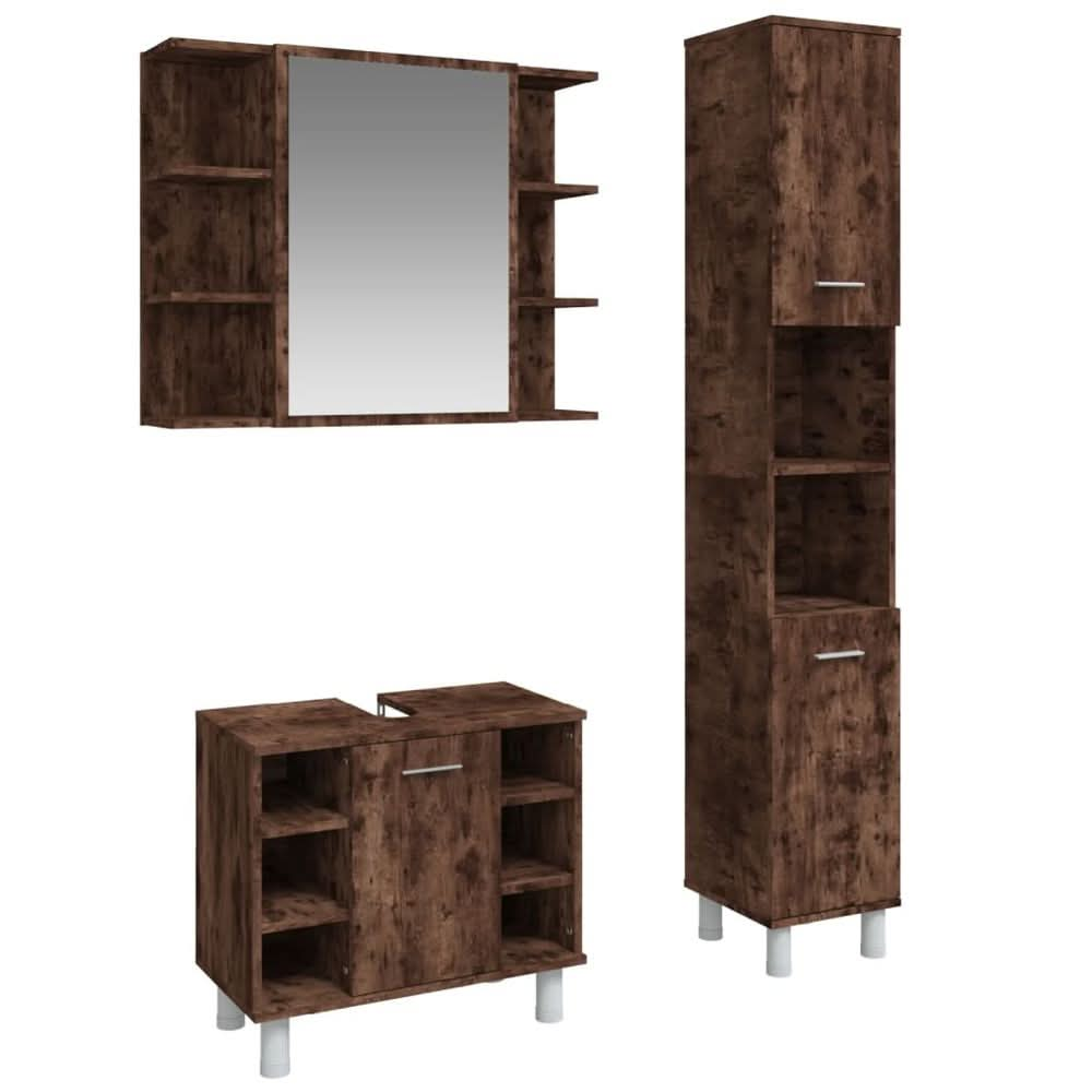 3 Piece Bathroom Cabinet Set Smoked Oak Engineered Wood