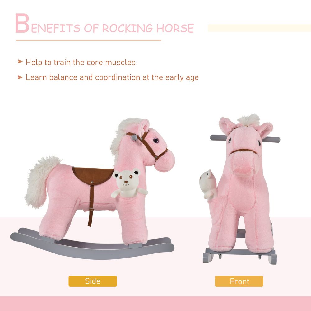 Kids Plush Ride-On Rocking Horse with Plush Toy Sound Handle Grip HOMCOM