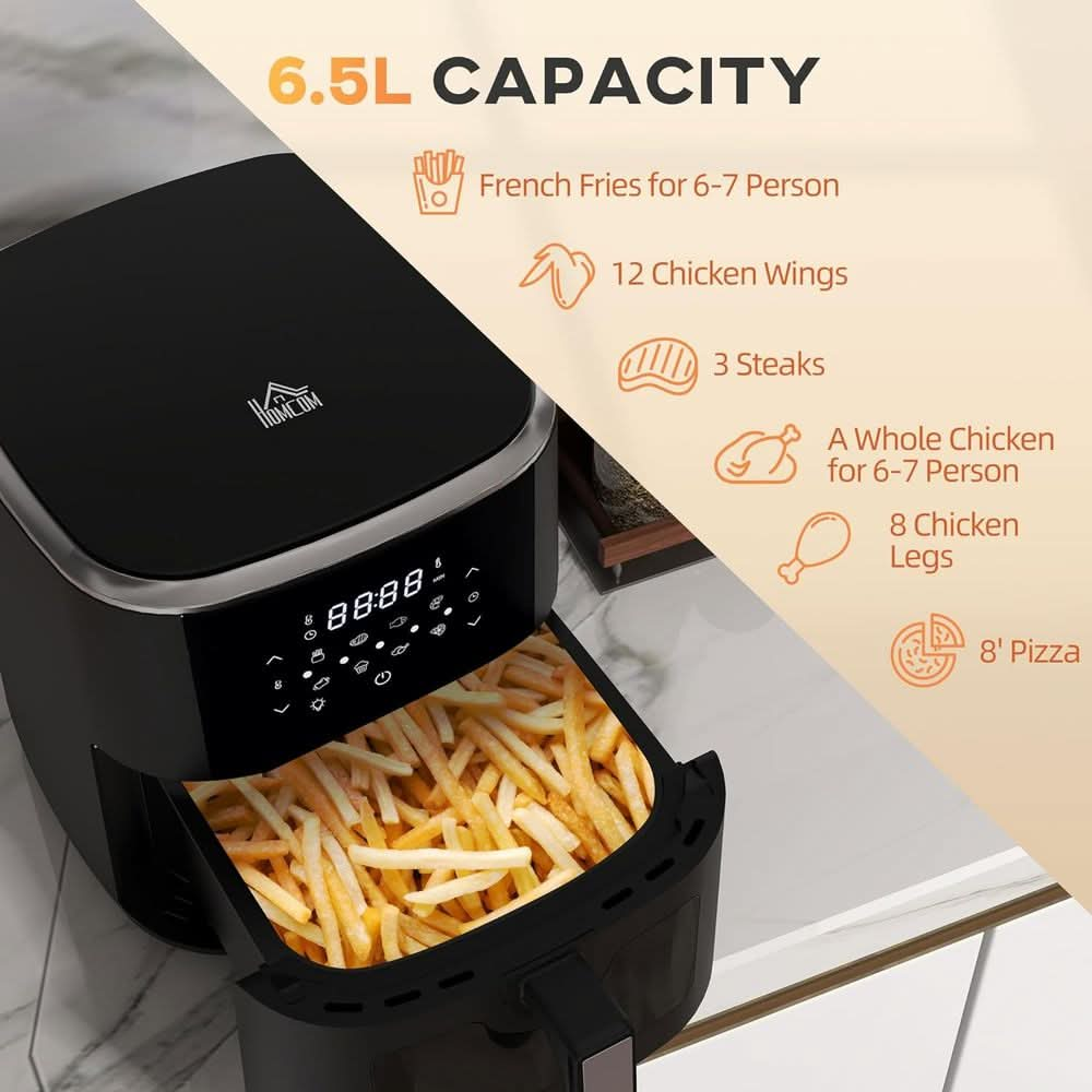 1500W 4 in 1 Air Fryer w/ Air Fry Bake Roast Dehydrator Function Cookbook 6.5L