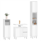 3 Piece Bathroom Furniture Set High Gloss White Engineered Wood