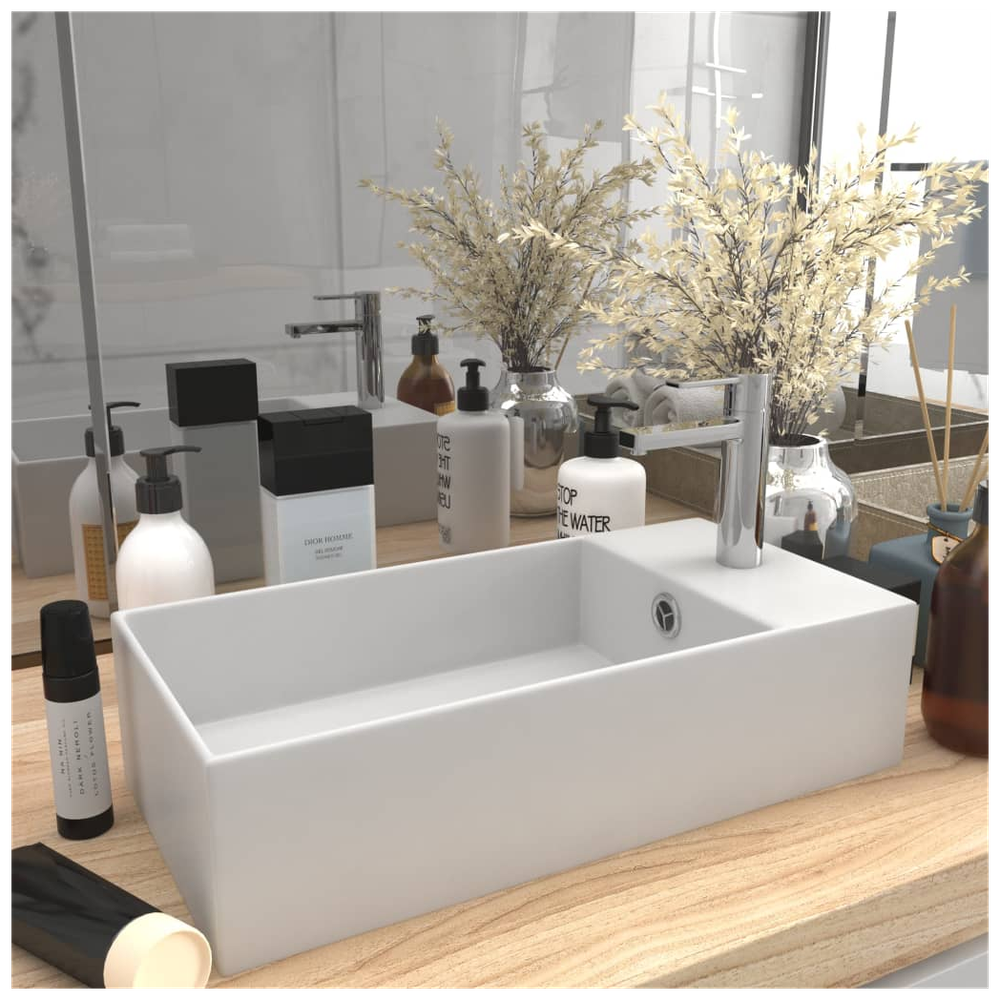 Bathroom Sink with Overflow Ceramic Matt White