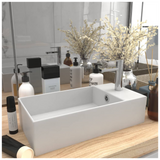 Bathroom Sink with Overflow Ceramic Matt White