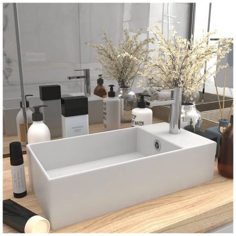 Bathroom Sink with Overflow Ceramic Matt White