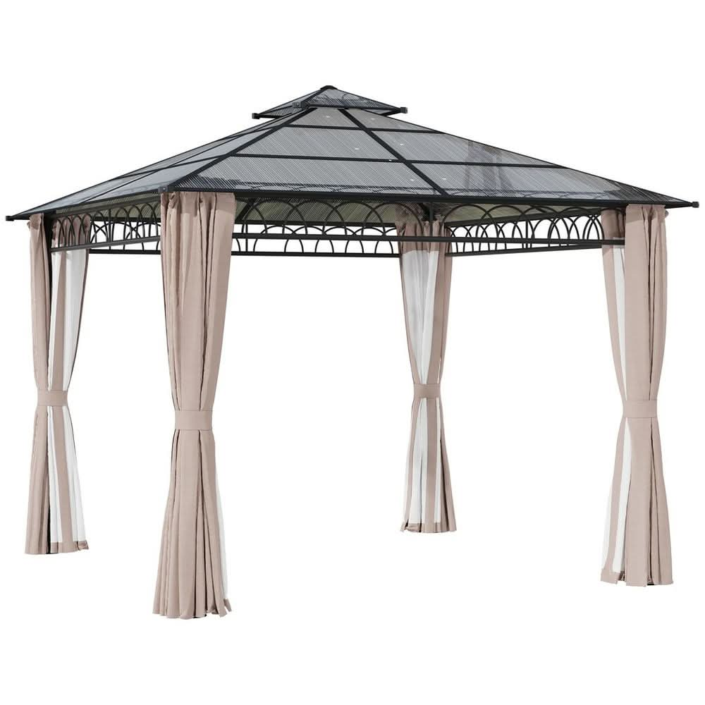 3 x 3 (m) Polycarbonate Gazebo, Hard Top Gazebo with Nettings & Curtains