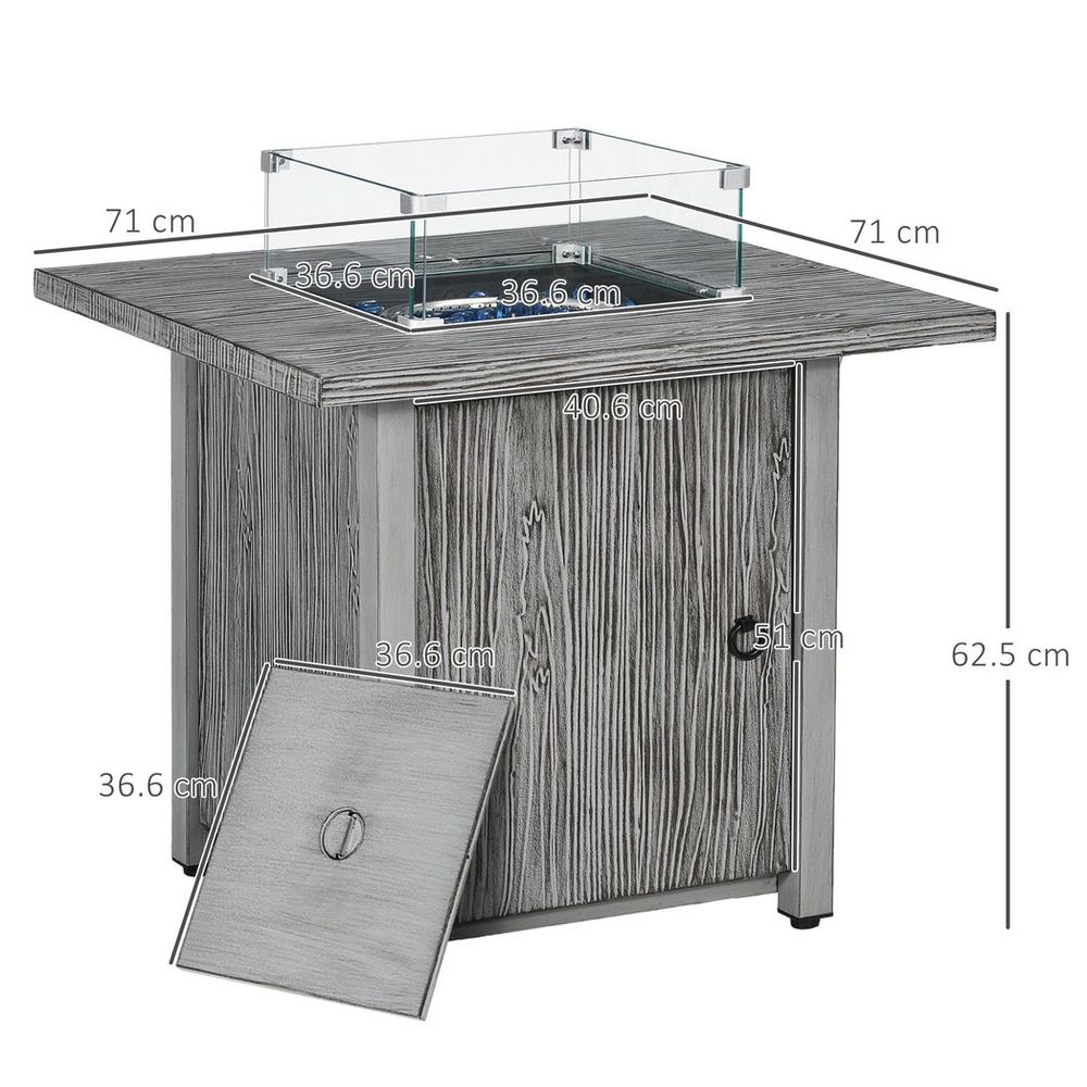 Gas Fire Pit Table with 40,000 BTU Burner, Cover, Glass Screen, Grey