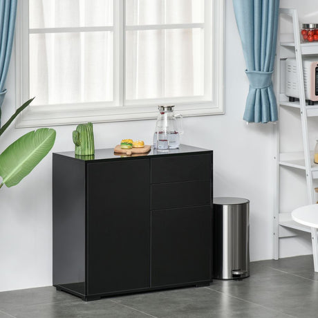 Side Cabinet with 2 Door Cabinet and 2 Drawer for Home Office Black