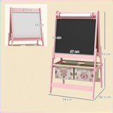 Kids Easel with Paper Roll, Blackboard, Whiteboard, Storage, Pink