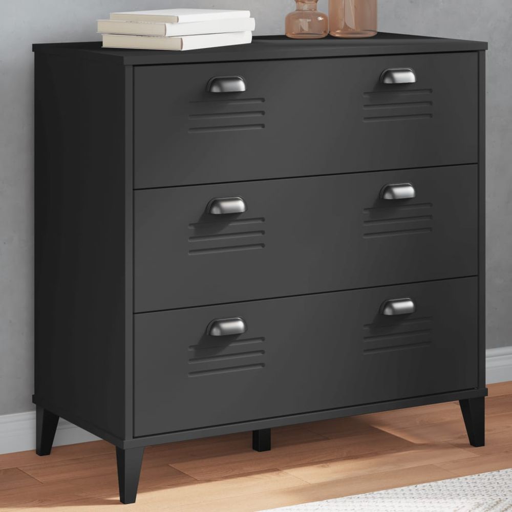 Drawer Cabinet VIKEN Black Solid Wood Pine