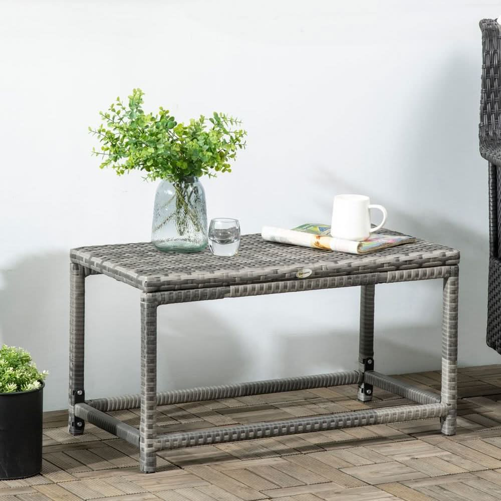 Outdoor Coffee Table w/ Plastic Board Under the Full Woven Table Top, Grey