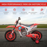 Kids Motorbike Electric Ride-On Toy w/ Training Wheels, for 3-5 Years - Red