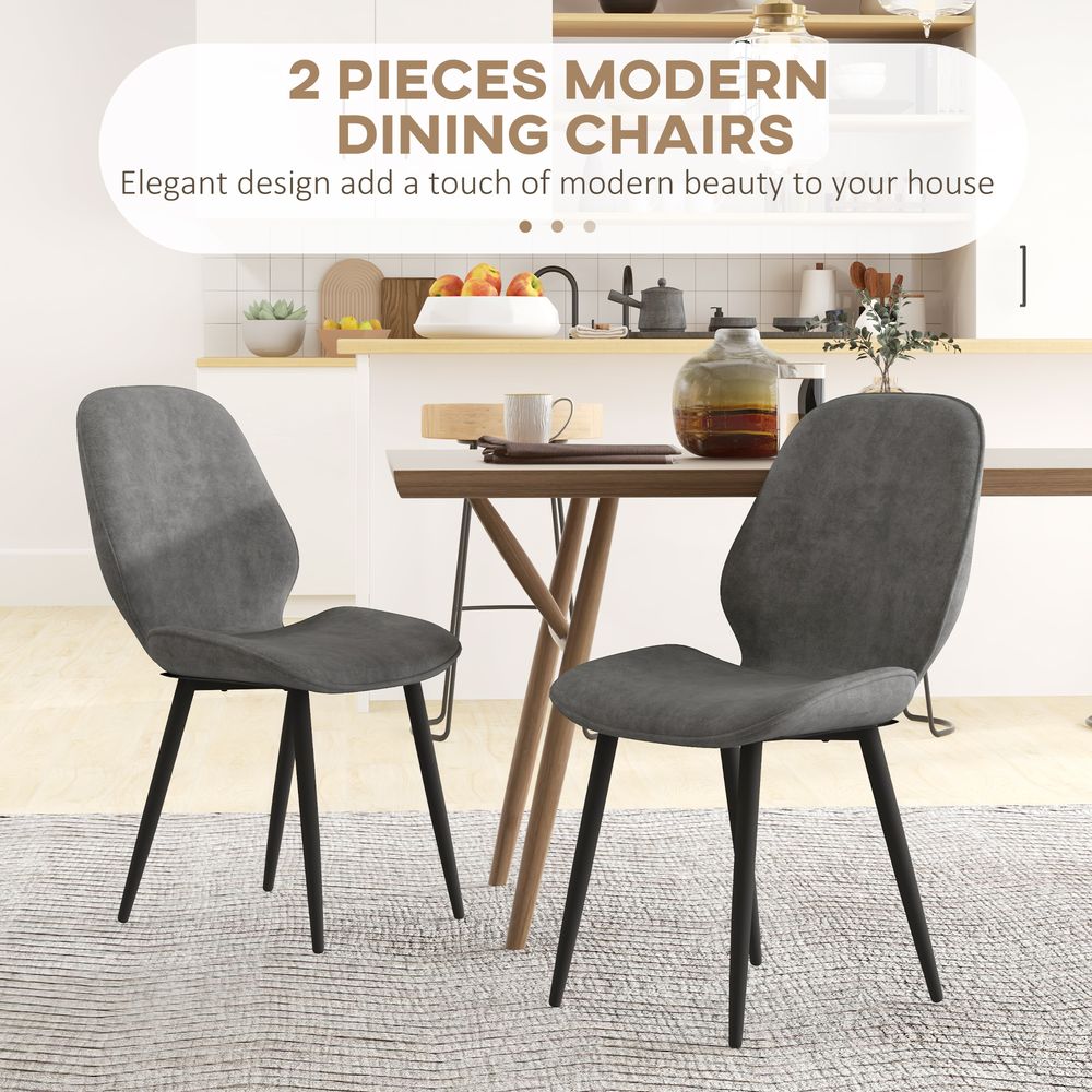 Dining Chairs Set of 2, Upholstered Kitchen Chairs with Metal Legs, Grey