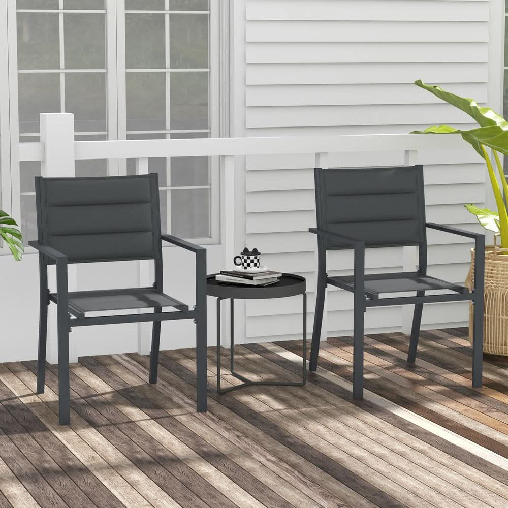 Outsunny 2 PCs Dining Chairs, Stackable Design Aluminium Outdoor Armchairs Grey