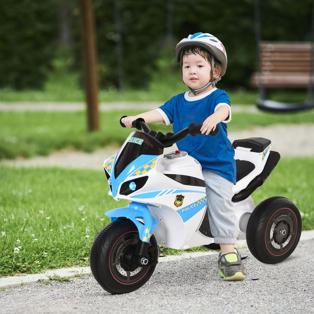 Kids Ride-On Police Bike 3-Wheel Vehicle w/ Music Lights 18-36 Mths