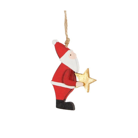 Santa Holding Star Wooden Hanging Decoration