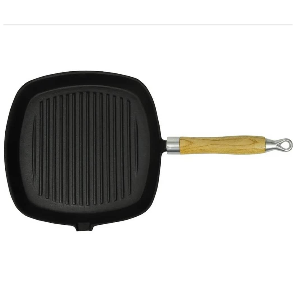 Grill Pan with Wooden Handle Cast Iron 20x20 cm