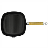 Grill Pan with Wooden Handle Cast Iron 20x20 cm