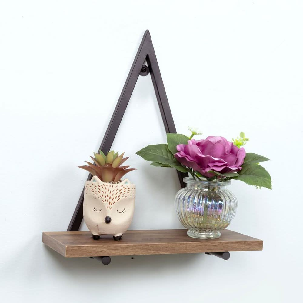 1 Tier Dark OAK Triangle Wall Shelf with Black Metal Frame