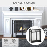 3-Panel Folding Fireplace Screen Spark Guard Metal Mesh Fireguard Black