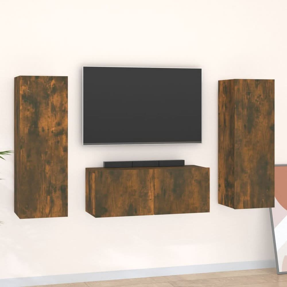 3 Piece TV Cabinet Set Smoked Oak Engineered Wood