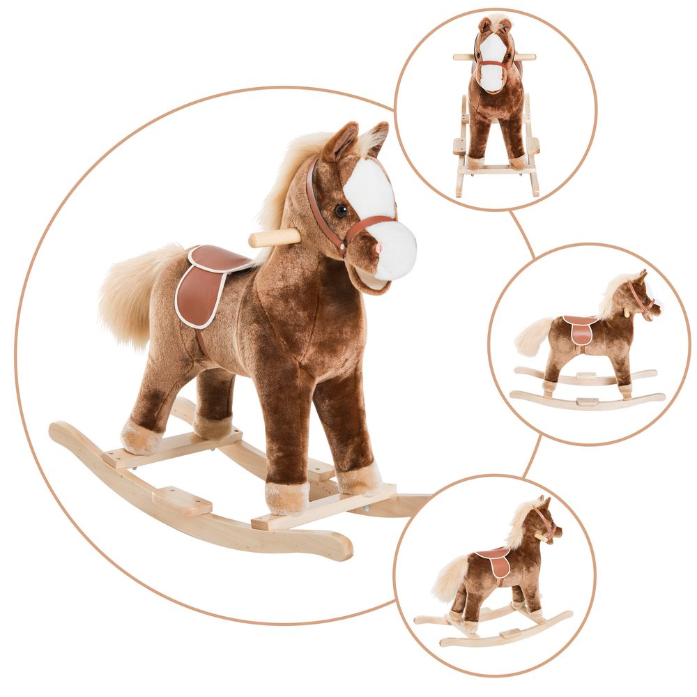 Kids Rocking Horse Wooden Plush Children Ride On Toy Rocker Baby Gift