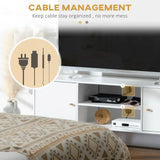 TV Stand Cabinet with Cable Management and Wood Legs Living Room, White