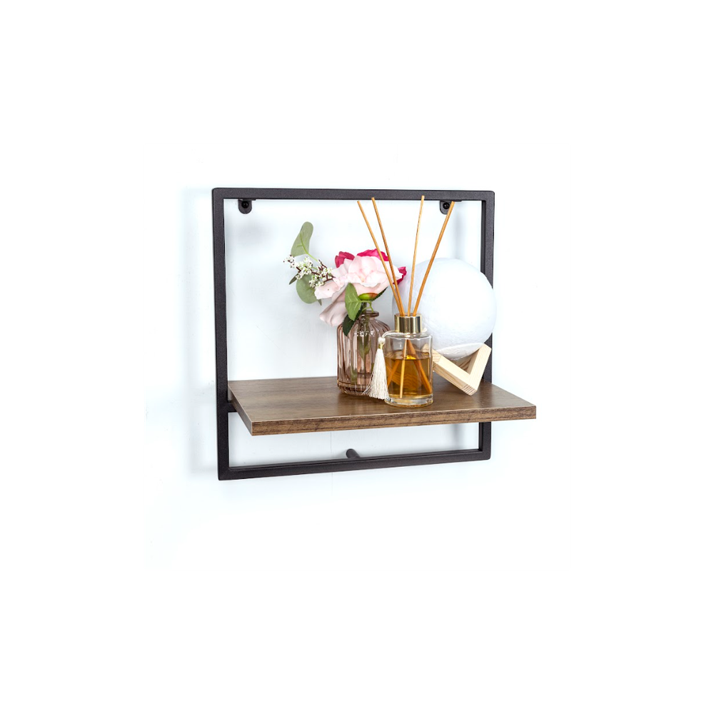 1 Tier Dark OAK Wall Shelf with Black Metal Frame