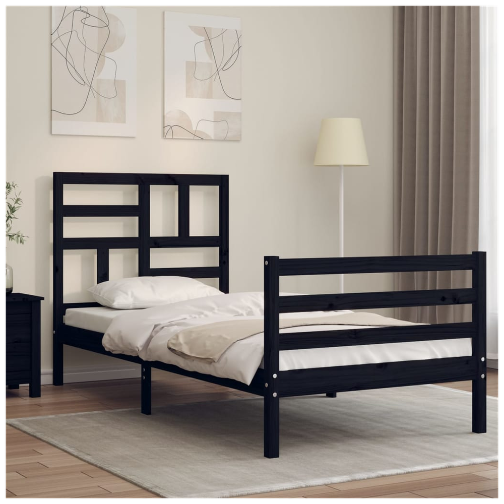 Bed Frame with Headboard Black 100x200 cm Solid Wood