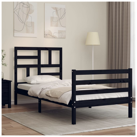 Bed Frame with Headboard Black 100x200 cm Solid Wood