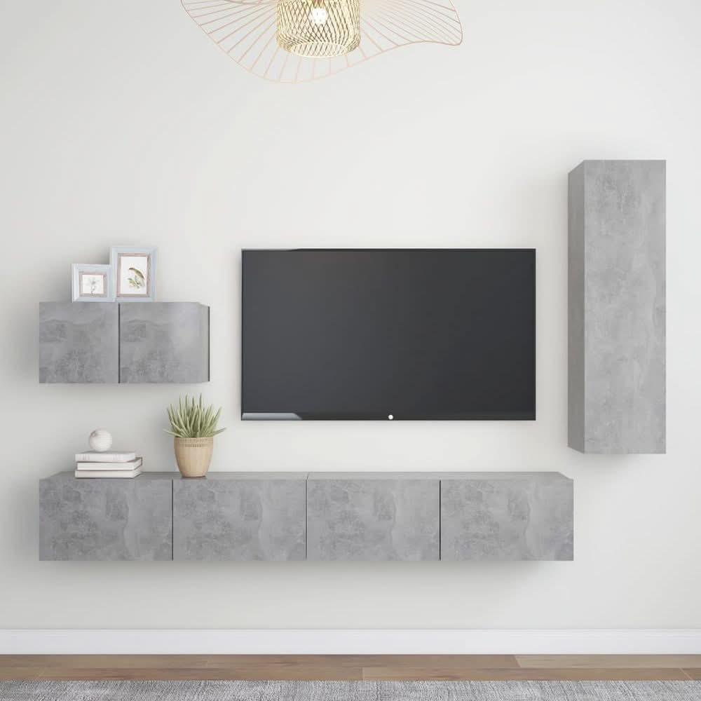 4 Piece TV Cabinet Set Grey Engineered Wood