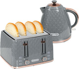 1.7L Kettle and Toaster Set with Defrost, Reheat and Crumb Tray, Grey