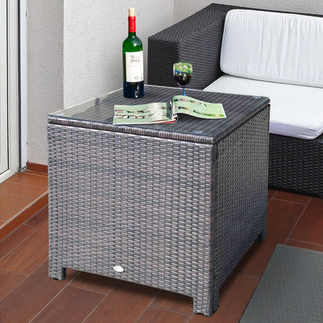 Tempered Glass Top Outdoor Garden Rattan Side Table