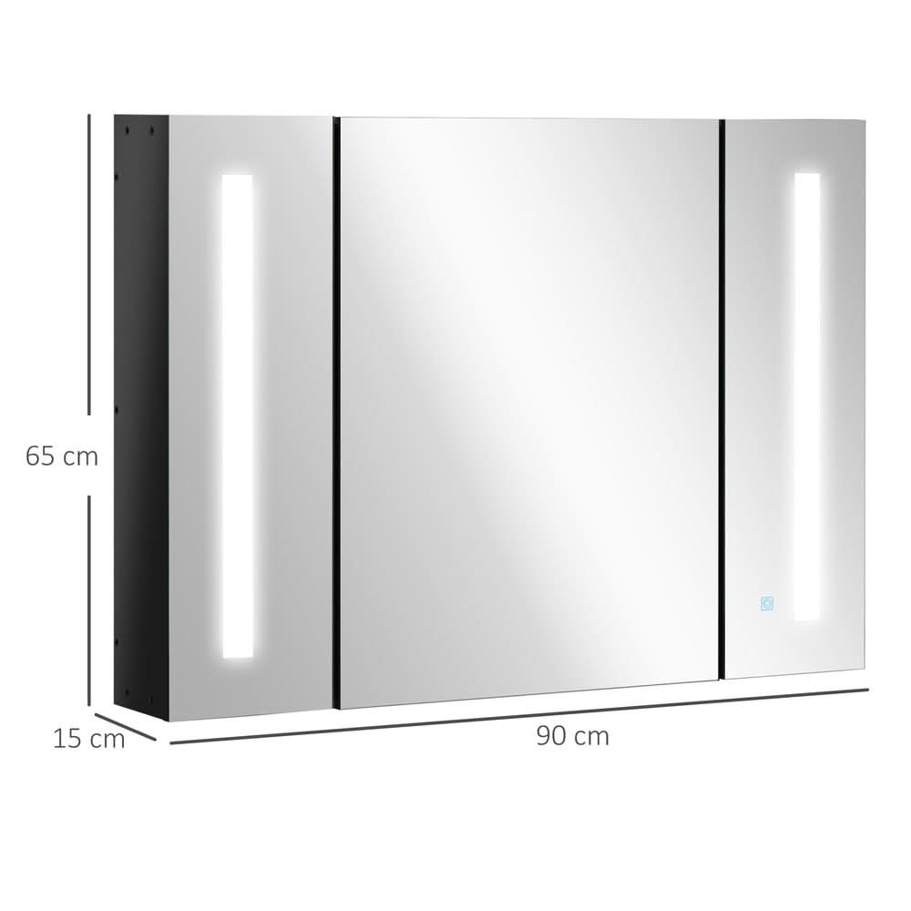 LED Bathroom Mirror Cabinet with Shelves Wall Mount High Gloss Black