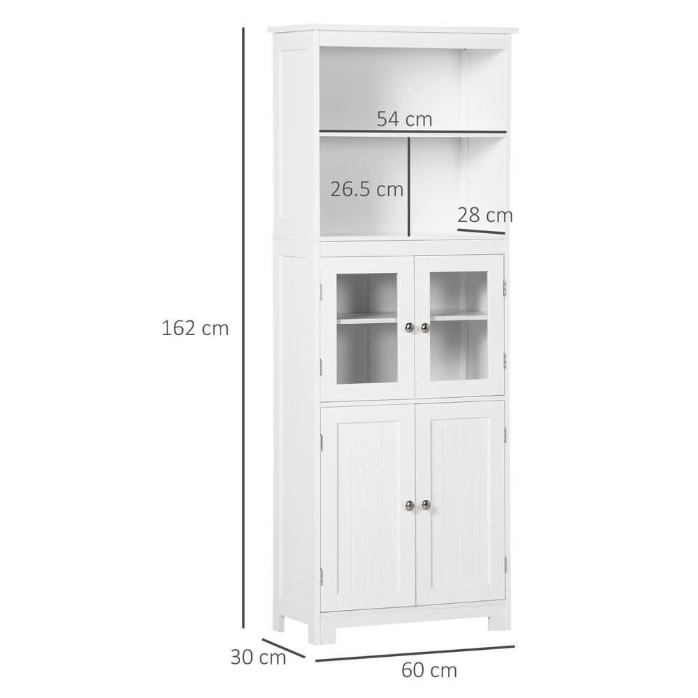 HOMCOM Kitchen Cupboard Storage Cabinet Adjustable Shelves, Glass Doors, White