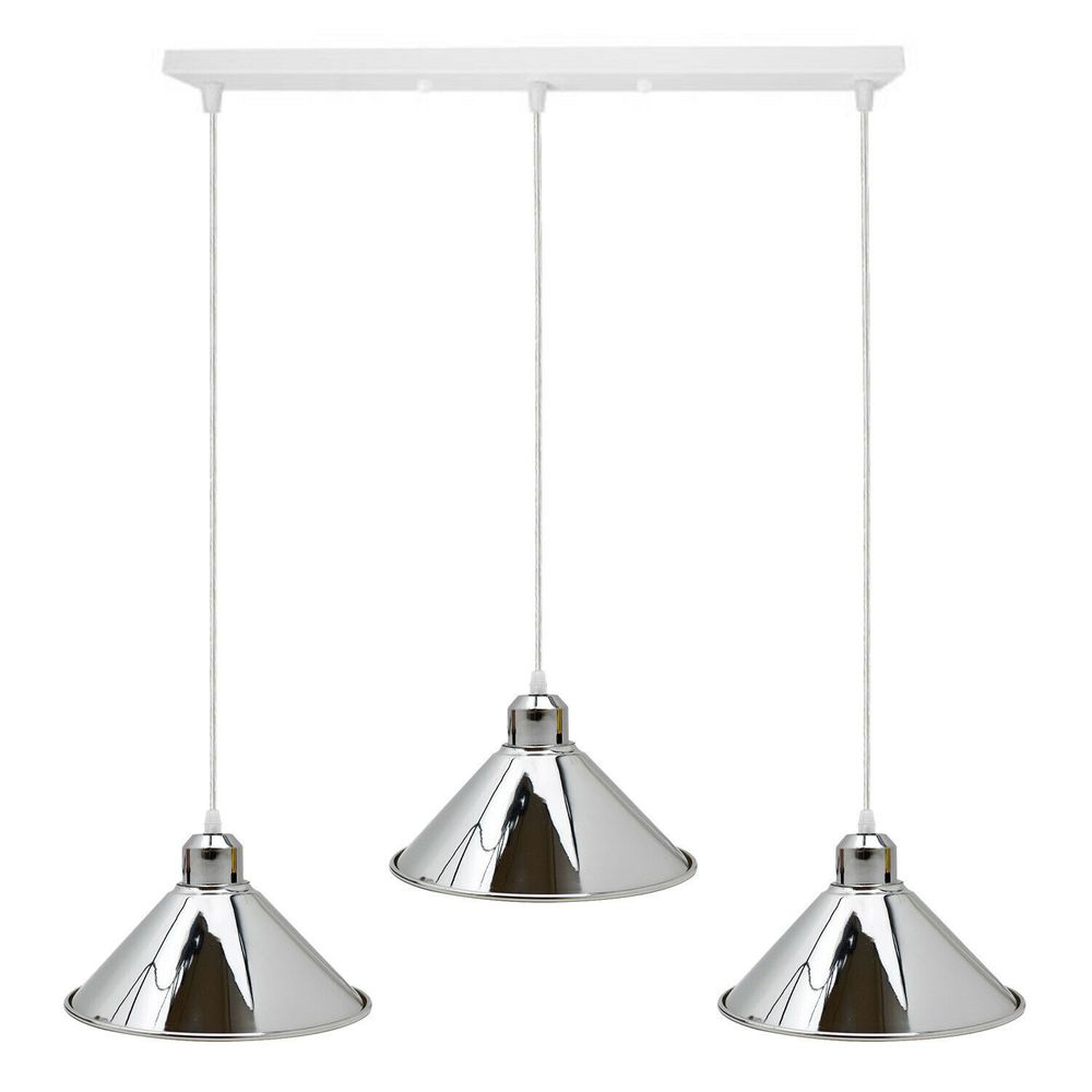 Modern Industrial Chrome 3 Way Ceiling Pendant Light Metal Cone Shape Shade Indoor Hanging Lighting