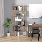 6-Tier Wooden Modern S-Shaped Shelf Storage Unit Home Office Oak Colour