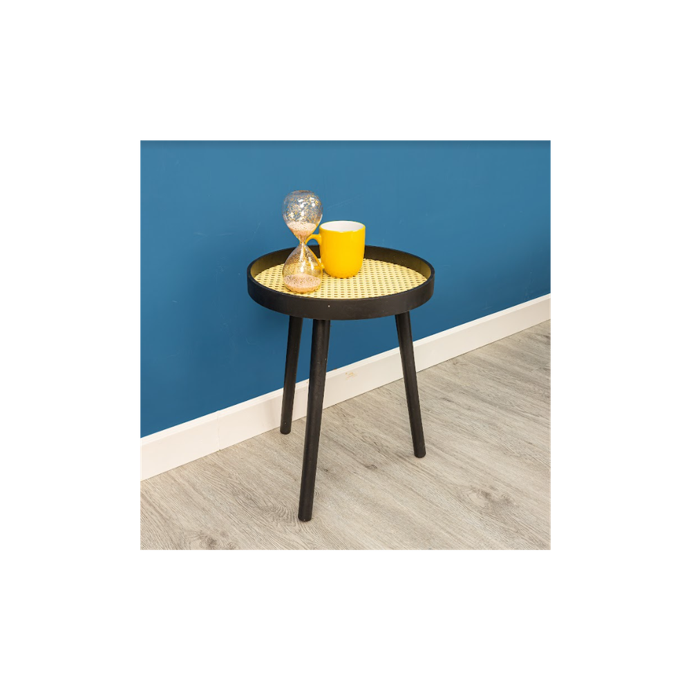 Cane Black Round Side Table