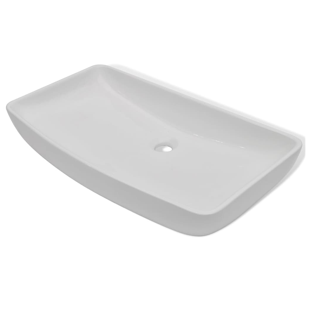 Bathroom Basin with Mixer Tap Ceramic Rectangular White