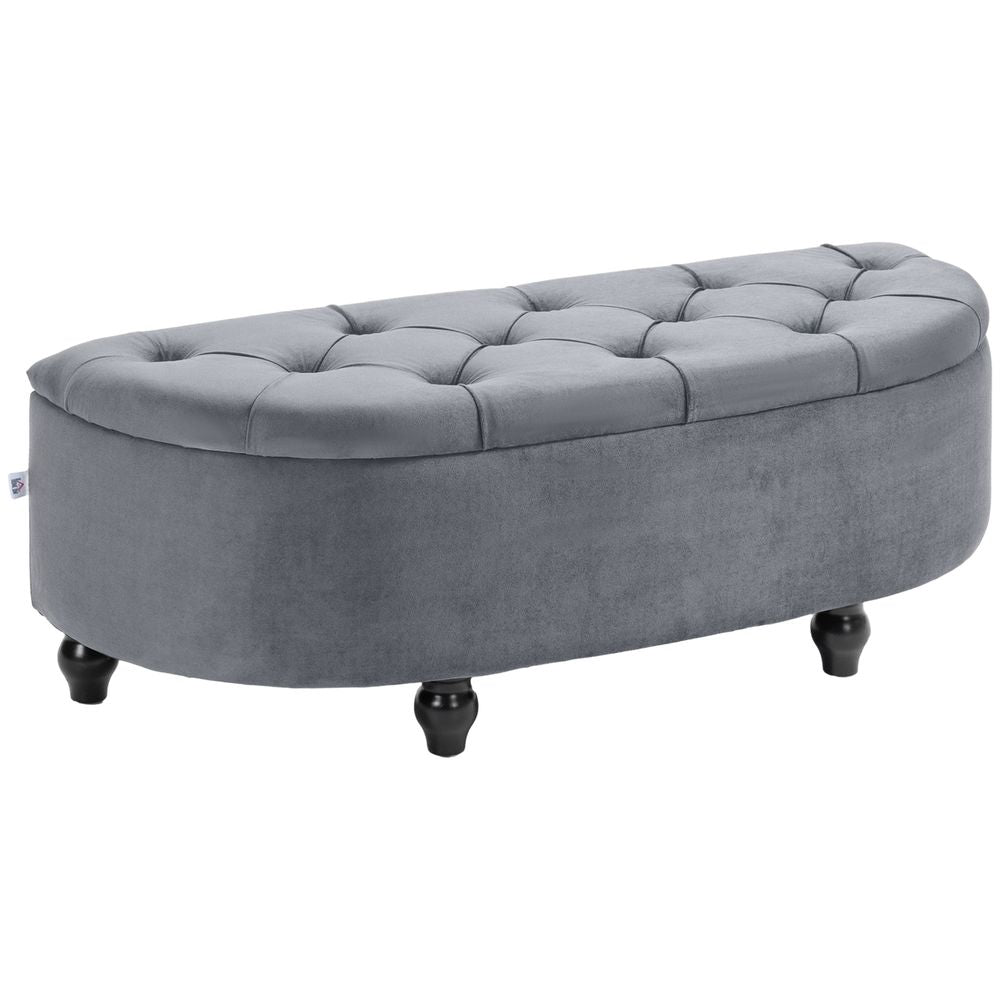 Semi-Circle Storage Ottoman Bench Tufted Upholstered Accent Footrest