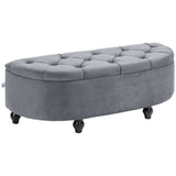 Semi-Circle Storage Ottoman Bench Tufted Upholstered Accent Footrest