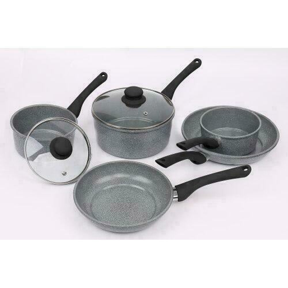 5-Pcs Forged Carbon Steel Peckled Marble Ceramic Non-Stick Saucepan & Frying Pan Kitchen Set