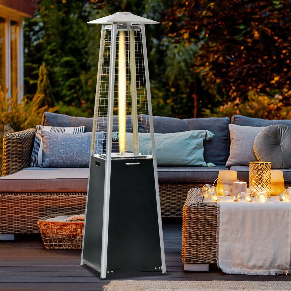 11.2KW Outdoor Patio Gas Heater Standing Pyramid Propane Heater Tower Wheels