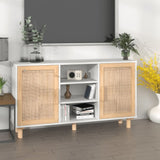 Sideboard White 105x30x60 cm Solid Wood Pine and Natural Rattan