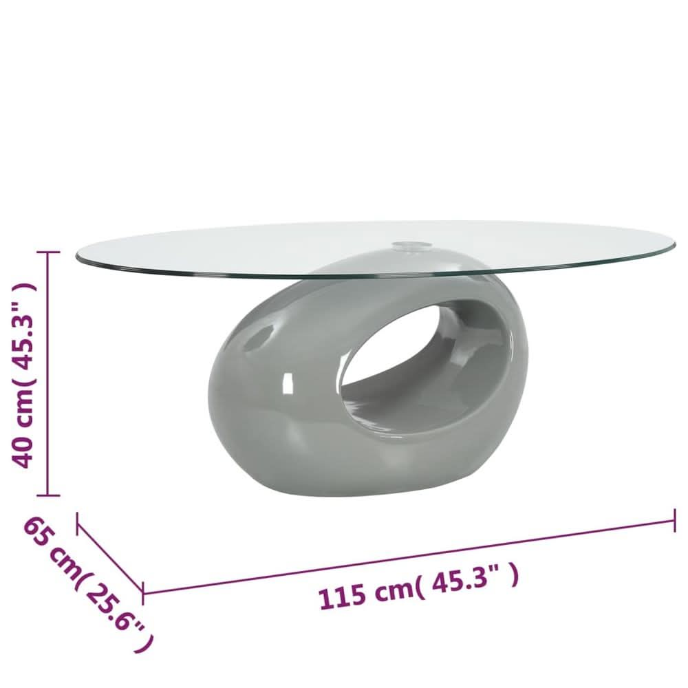 Coffee Table with Oval Glass Top High Gloss Grey