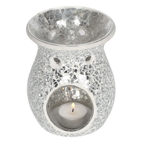 Large Silver Crackle Oil Burner