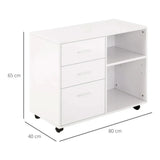 Freestanding Storage Cabinet w/ 3 Drawers 2 Shelves 4 Wheels Office Home White