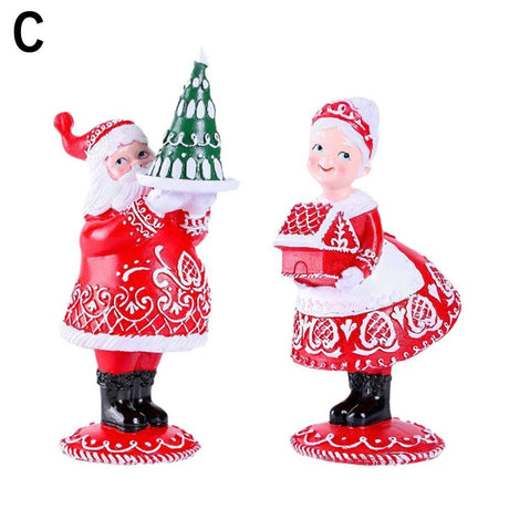 2024 Mr,Santa And Mrs.Santa Christmas Figurines Vintage Christmas Decorations Resin Gingerbread Santa Couple Statue Decor Gitfs