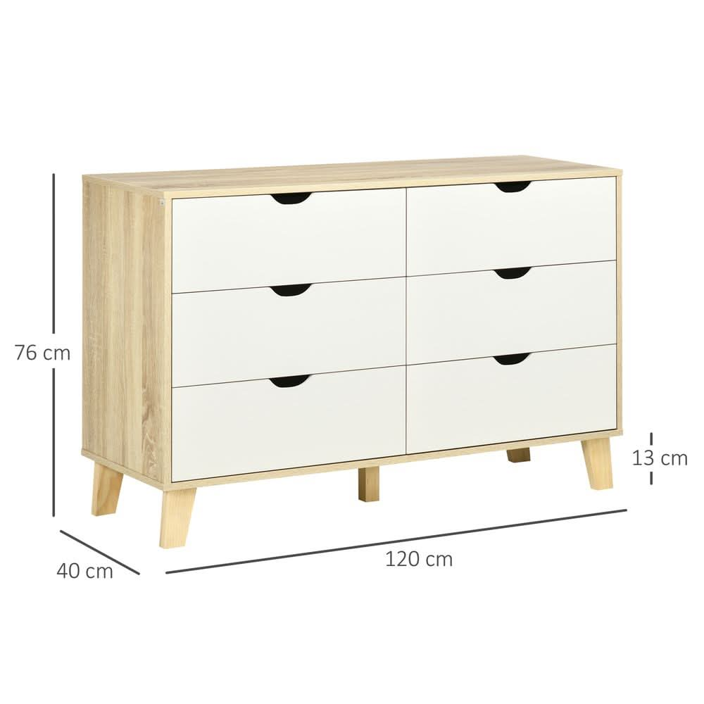 Chest of Drawers, 6 Drawer Unit Storage Chest Bedroom White and Brown