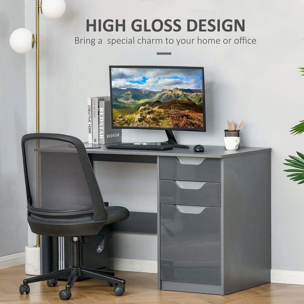 Computer Desk with Drawers, Workstation Grey