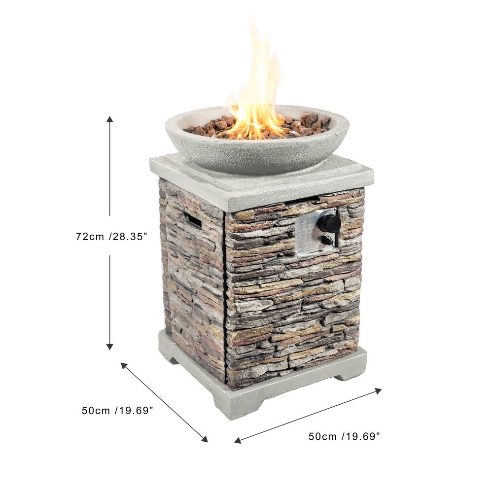 Outdoor Garden Stone Propane Gas Fire Pit with Lava Rocks & Cover